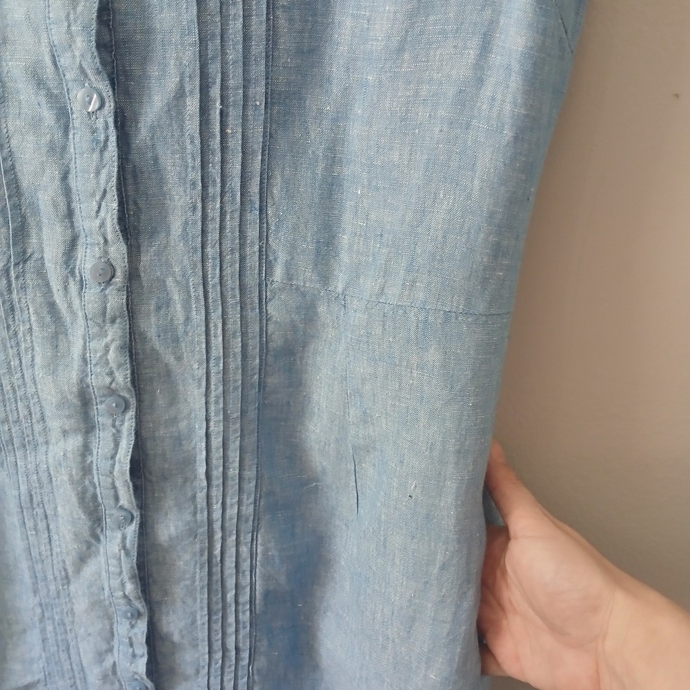 L.L. Bean Women's Size 8 Denim Button Front Knee Length Shirt Dress 100% Linen - Picture 11 of 16